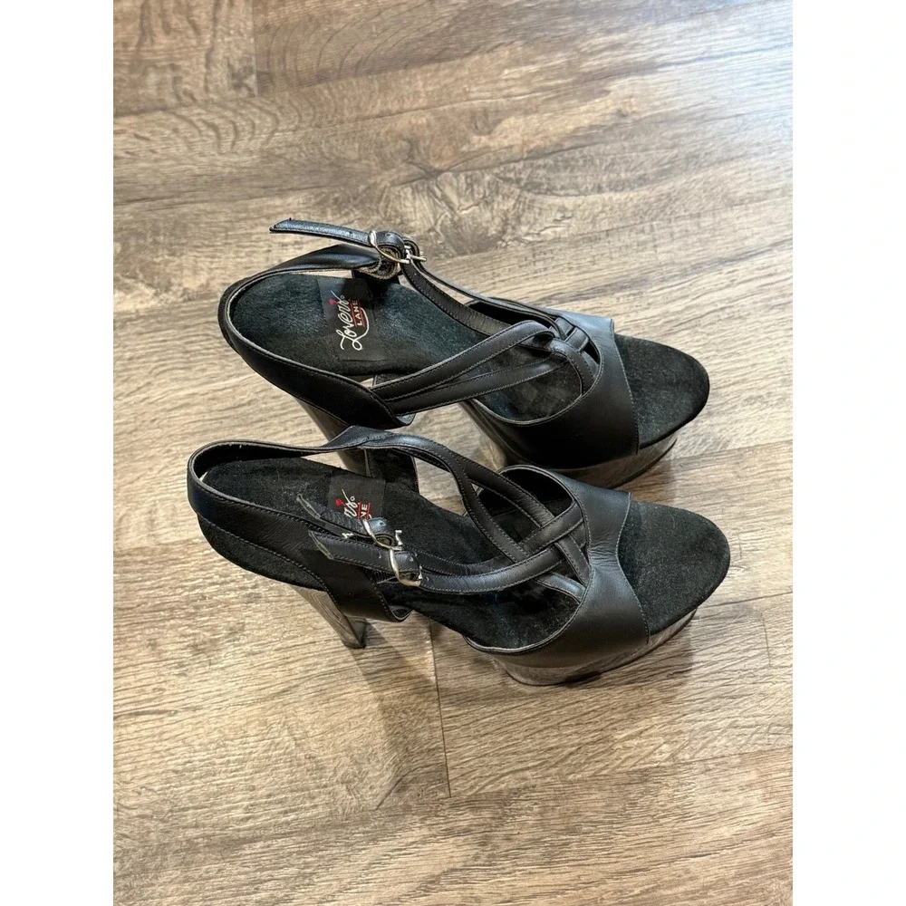 Lovers Lane Black Platform Sandals Stiletto High Heel Ankle Strap Womens 6